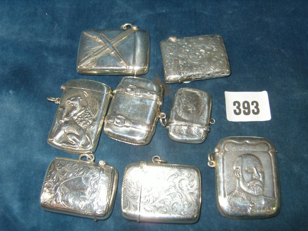 Appraisal: A collection of eight various silver vesta cases some with