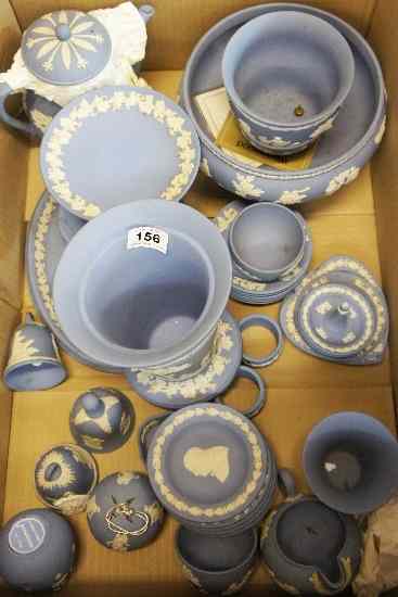 Appraisal: Large tray of Light Blue Jasperware including Bowls Platters Bells