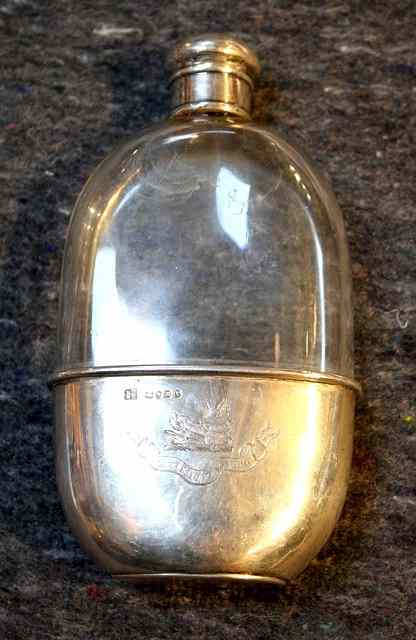 Appraisal: A VICTORIAN CUSHION SHAPED SILVER MOUNTED GLASS HIP FLASK long