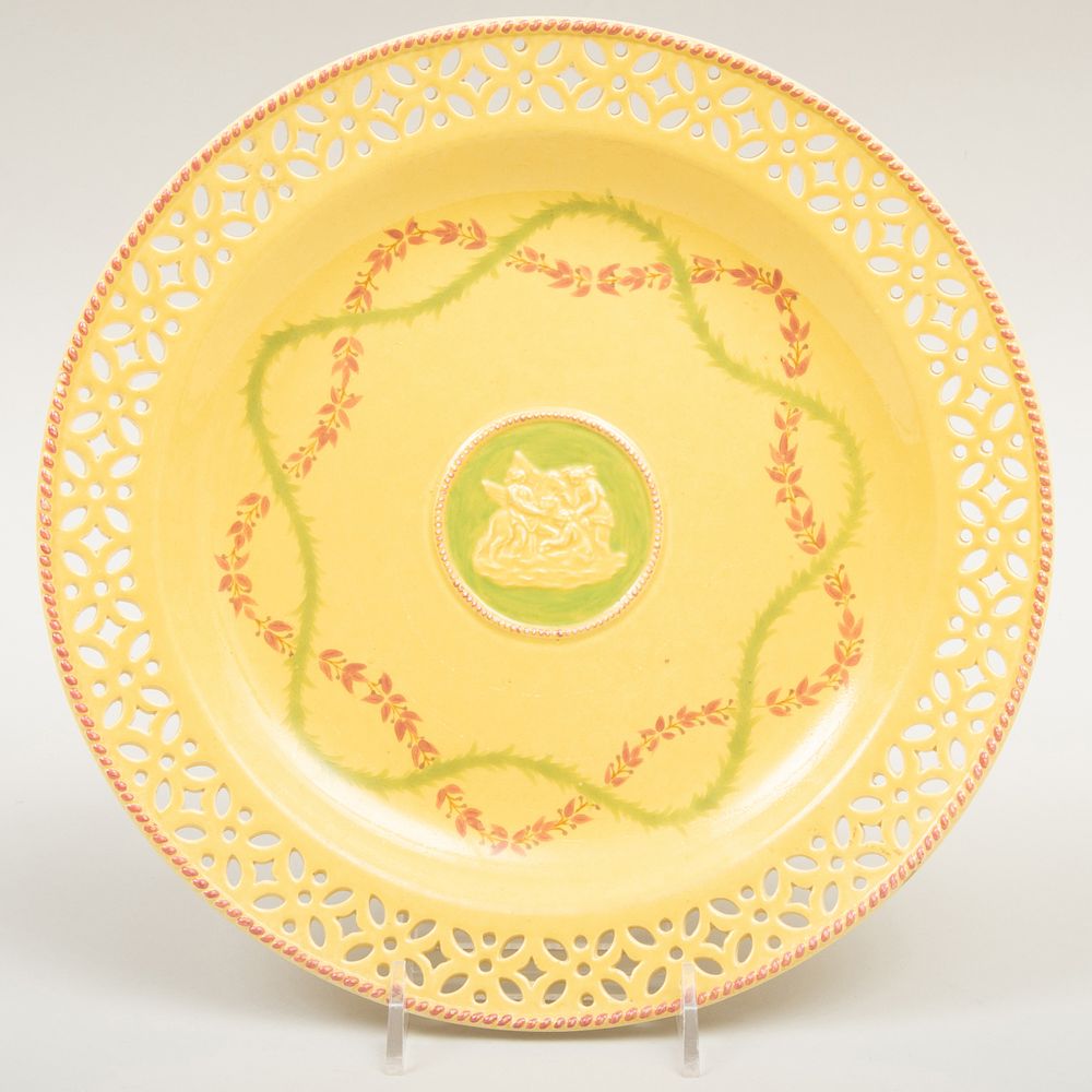 Appraisal: Wedgwood Yellow Ware Reticulated Plate Impressed mark molded with a