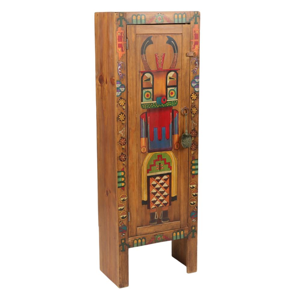 Appraisal: SOUTHWESTERN NATIVE AMERICAN FOLK ART PAINTED RUSTIC CABINET CUPBOARD KACHINA