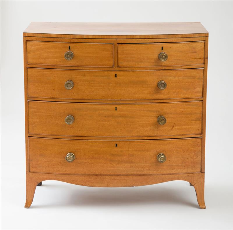 Appraisal: GEORGE III INLAID MAHOGANY BOW-FRONTED CHEST OF DRAWERS x x