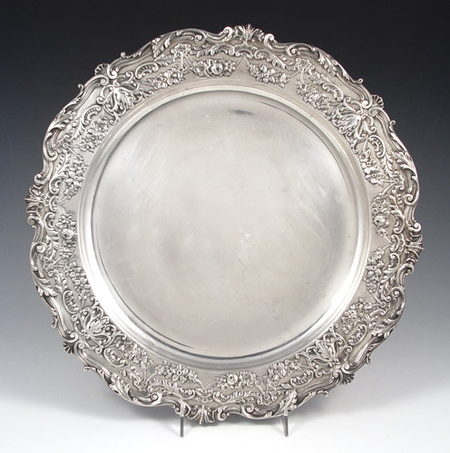 Appraisal: GORHAM REPOUSSE STERLING ROUND TRAY Repousse floral motif outer rim