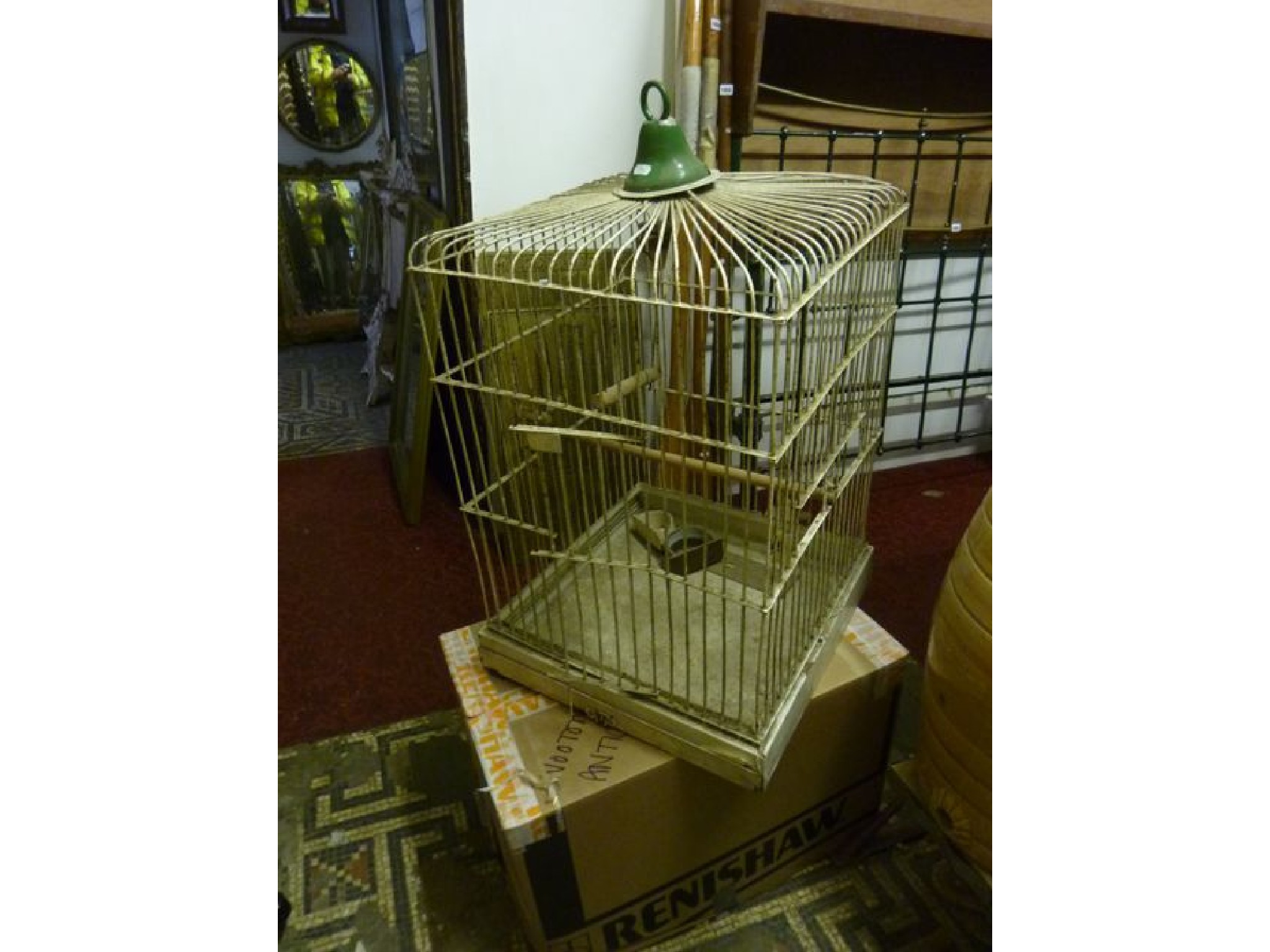 Appraisal: A steel parrot cage with domed top