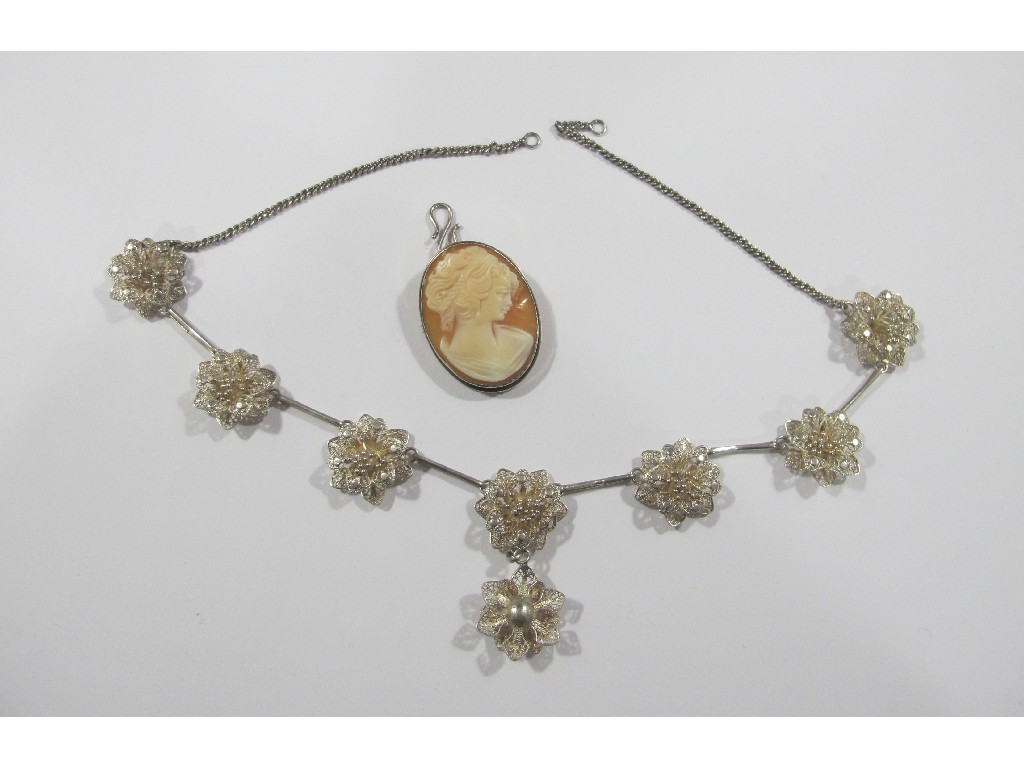 Appraisal: Lot comprising a silver filigree floral necklace and a silver