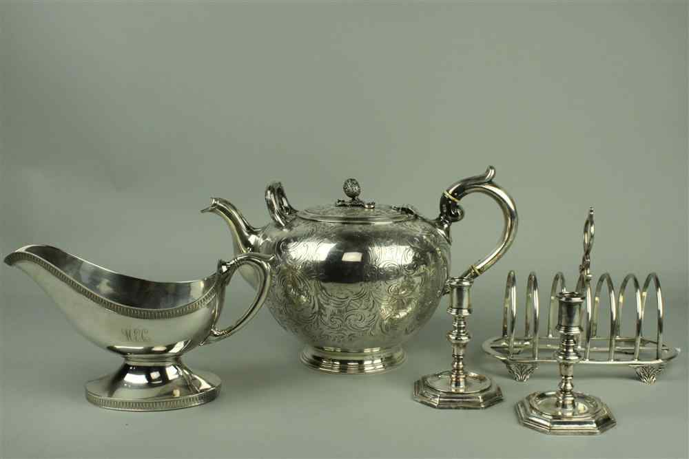 Appraisal: FOUR PIECES OF PLATED TABLEWARES a Tiffany plated sauce boat