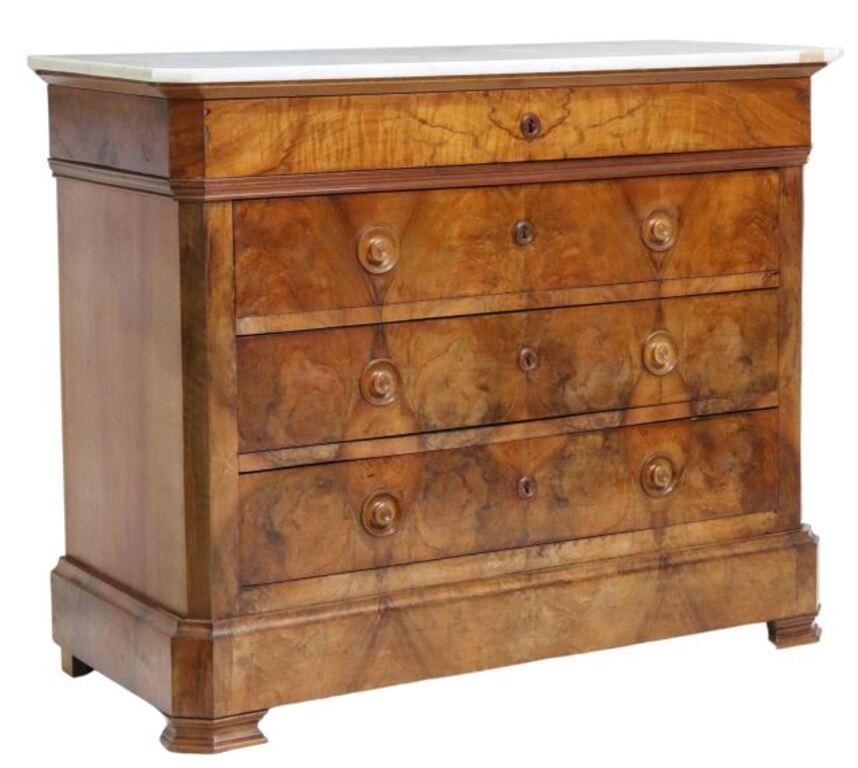 Appraisal: French Louis Philippe period marble-top walnut commode mid th c