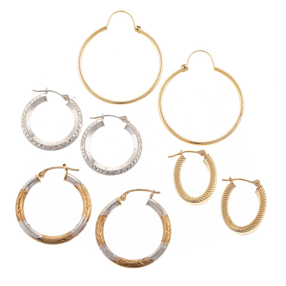 Appraisal: Four Pairs of Hoop Earrings in Gold K yellow gold