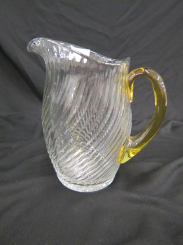 Appraisal: Art Glass Pitcher clear swirl with golden topaz handle '