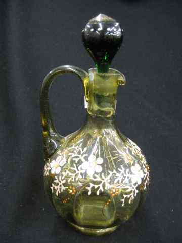 Appraisal: Victorian Enameled Art Glass Cruet rich floral on green ''