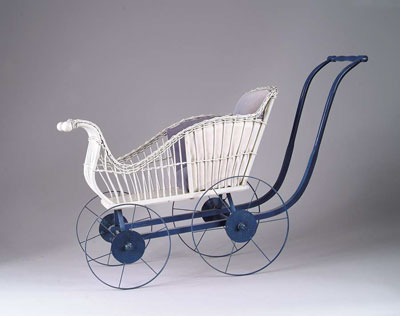 Appraisal: WICKER DOLL BUGGY Nice old buggy has open wicker body