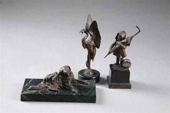 Appraisal: THREE DIMINUTIVE BRONZE FIGURES EARLY TH CENTURY All unsigned Includes