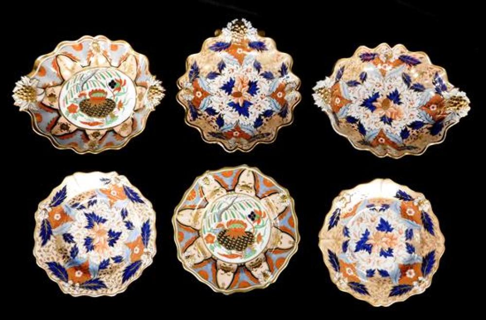 Appraisal: English soft paste porcelain Imari style th C six pieces