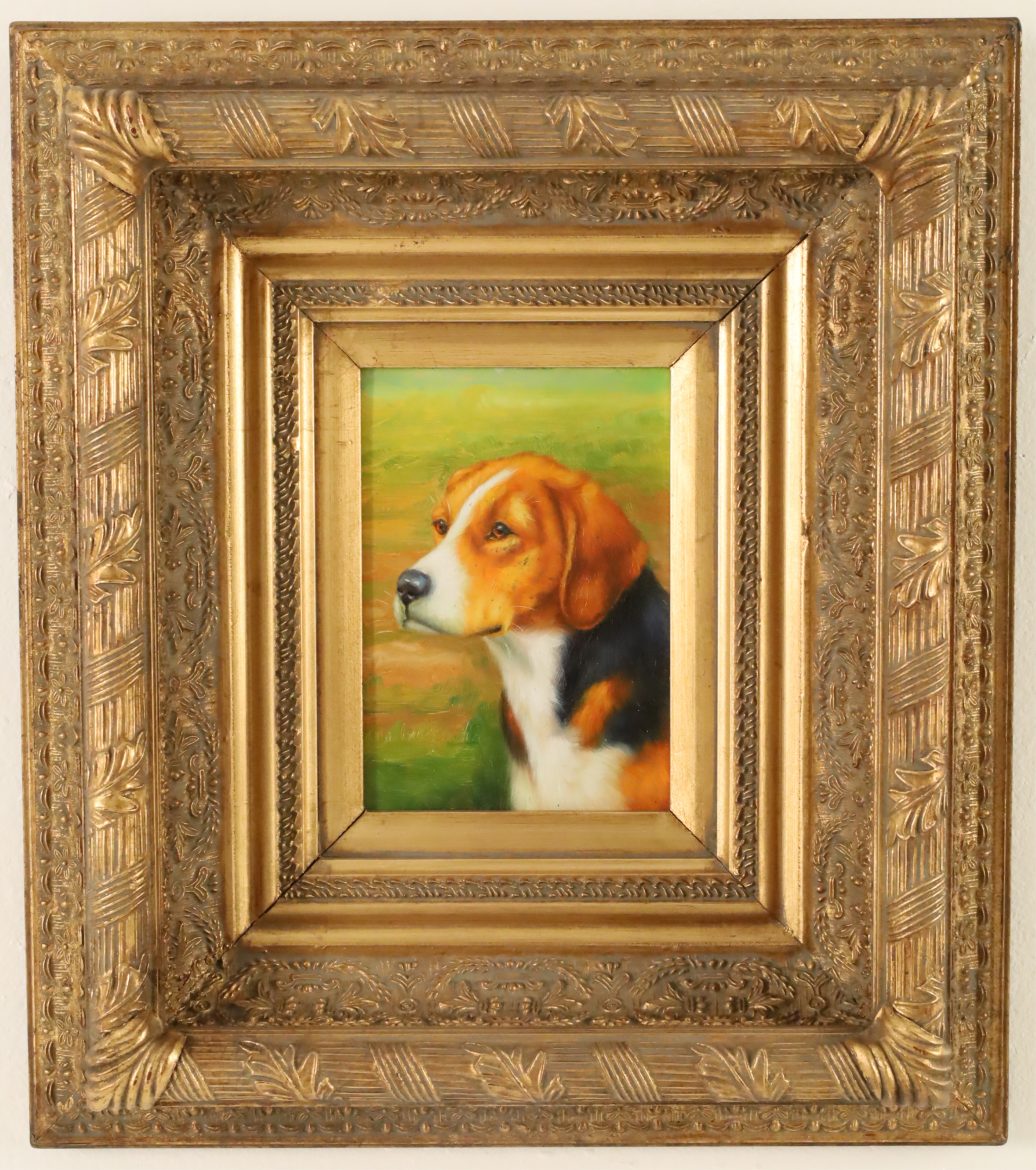 Appraisal: GILT FRAMED OIL ON CANVAS PORTRAIT OF DOG Gilt framed