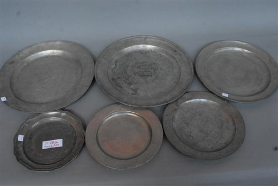 Appraisal: SIX ANTIQUE ENGLISH PEWTER PLATES Various makers