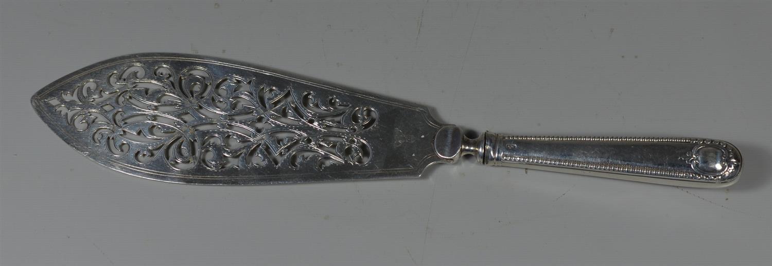 Appraisal: English sterling silver fish slice with engraved and pierced blade