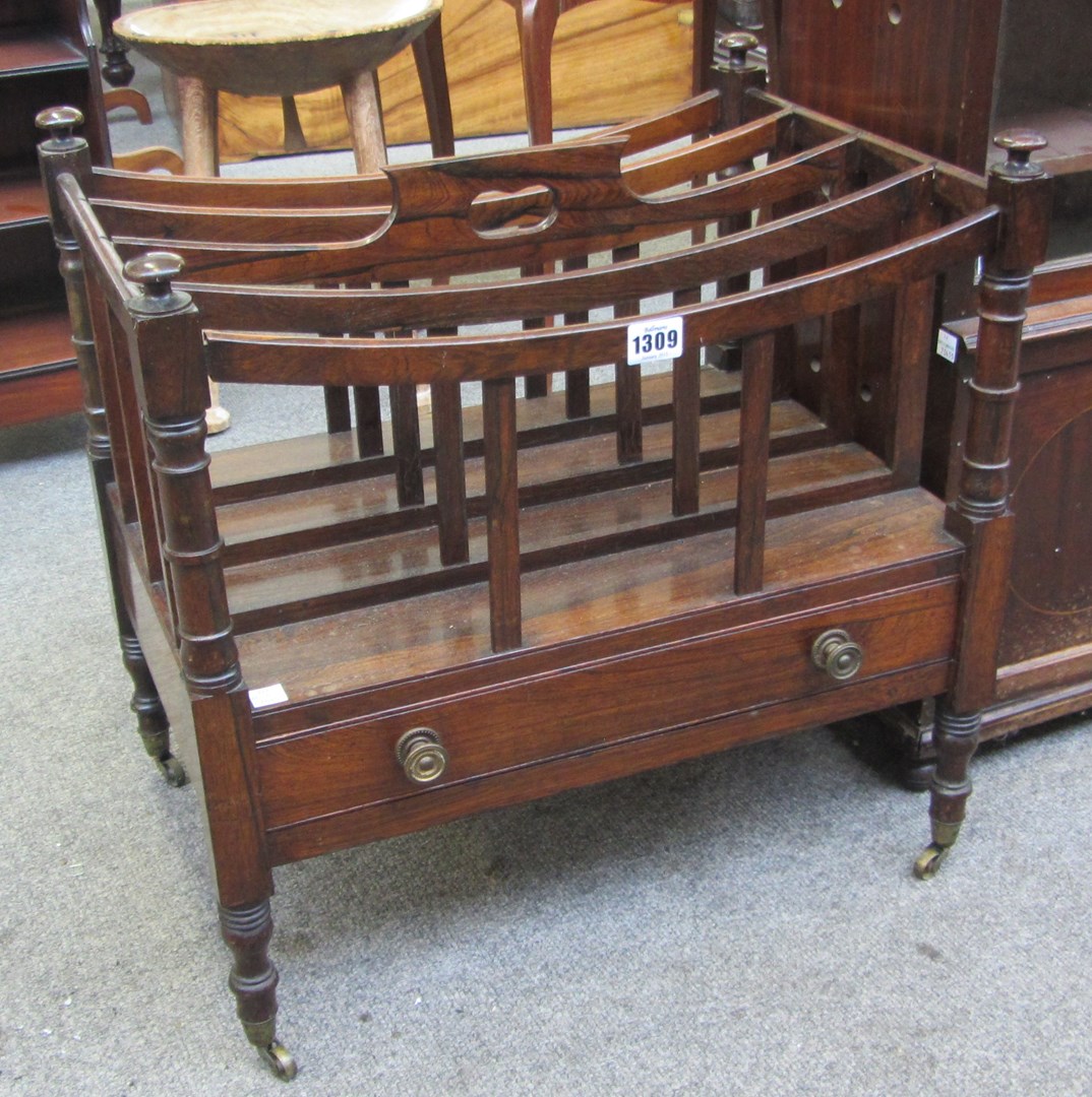 Appraisal: An early th century rosewood four division Canterbury on turned