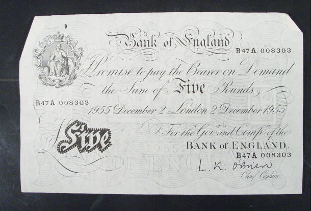 Appraisal: White Bank of England note O'Brien No B A