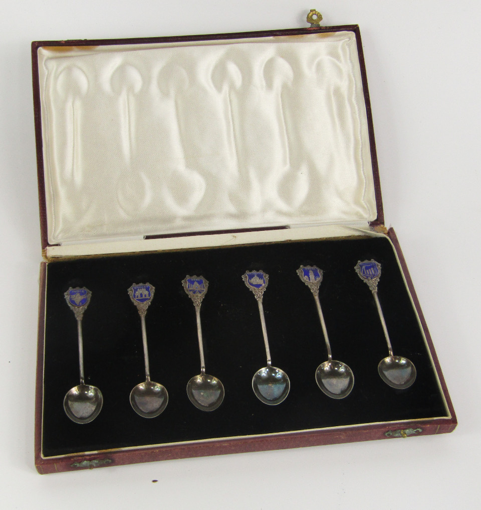 Appraisal: A set of six Indian white metal and blue enamel