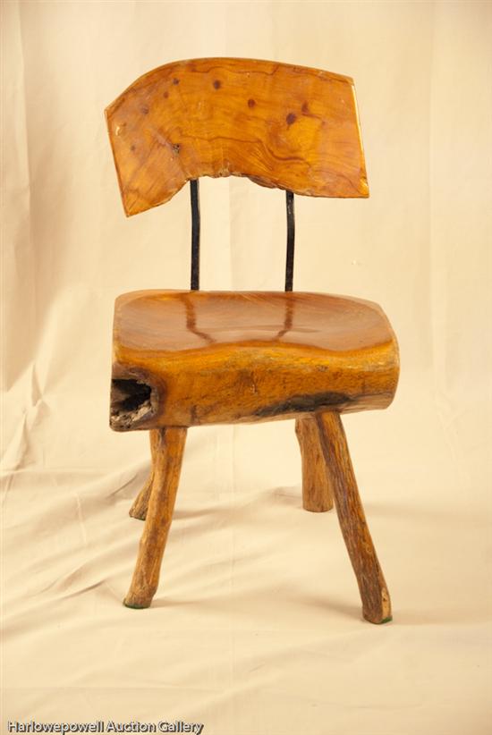 Appraisal: Hand-Made Chair of Wood with Cast-Iron Back Support Unsigned