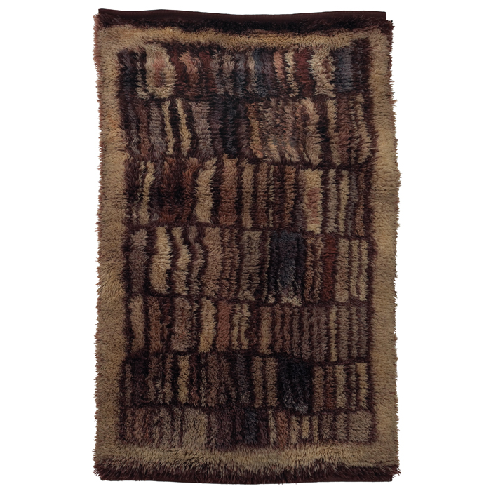 Appraisal: Finnish Rya rug wool tonal brownshades cloth label with illegible