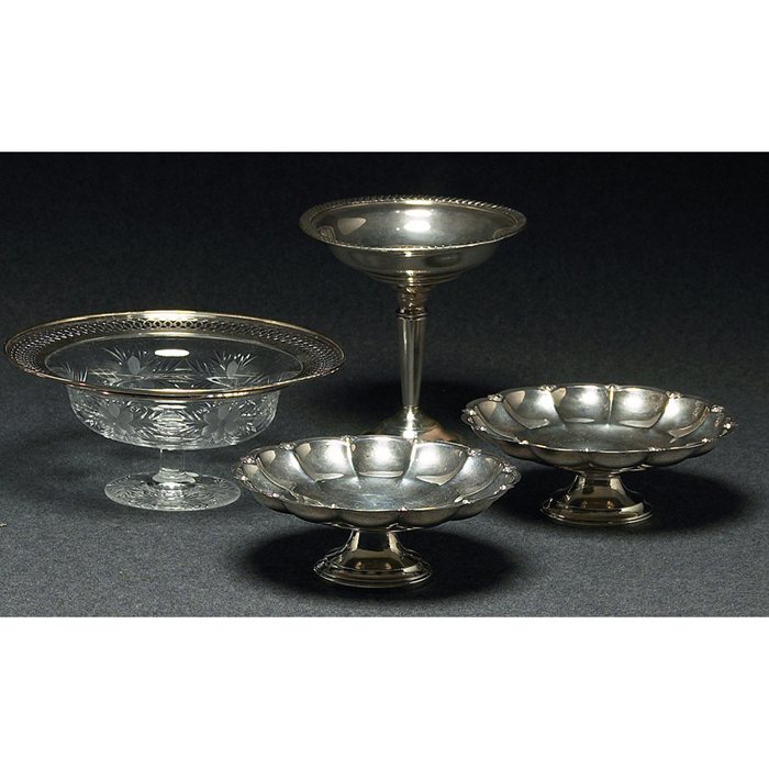 Appraisal: Glass and Silver compote reticulated edge unmarked w x h