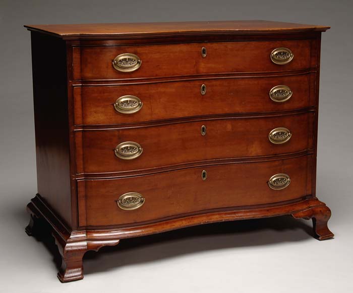 Appraisal: FINE CHIPPENDALE BLOCKED SERPENTINE FOUR DRAWER CHEST The chest having