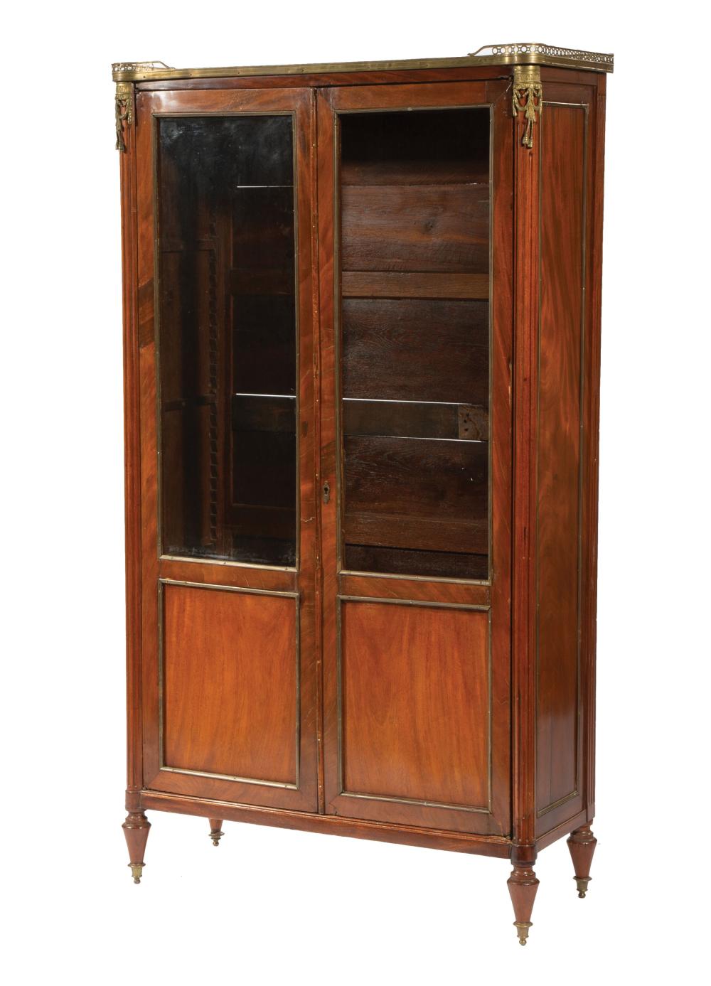 Appraisal: Antique Louis XVI-Style Bronze-Mounted Mahogany Biblioth que galleried top glazed