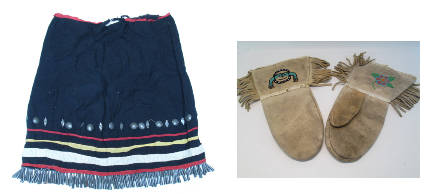 Appraisal: NATIVE AMERICAN LEATHER GAUNTLETS AND COTTON SKIRT the leather mitts