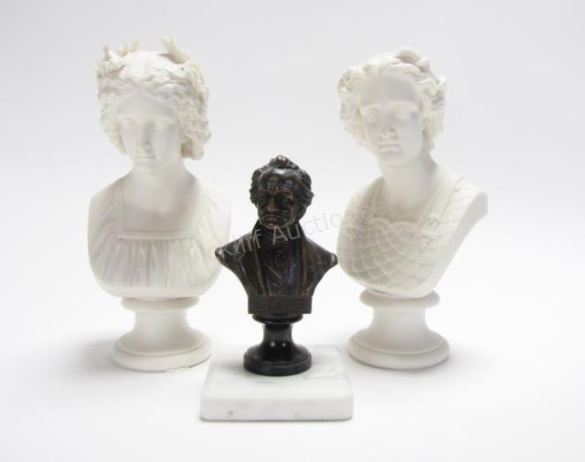 Appraisal: Bronze and Porcelain Busts bronze bust of Goethe on marble