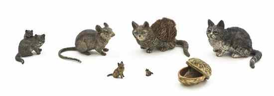 Appraisal: Seven Austrian Cold Painted Bronze Animalier Figures comprising a cat