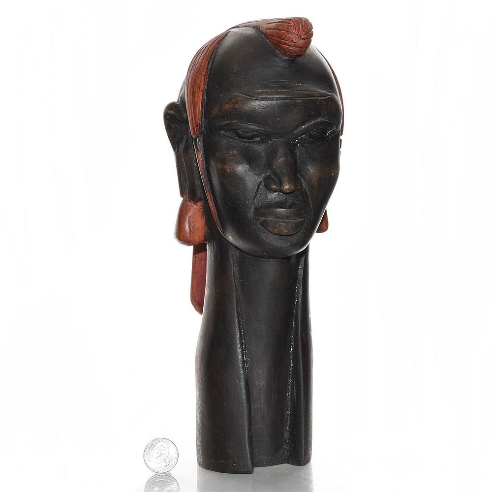 Appraisal: VINTAGE CARVED MAASAI WARRIOR SCULPTURAL BUST Large African wooden tribal