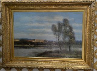 Appraisal: L Stepano oil on canvas th century village in landscape