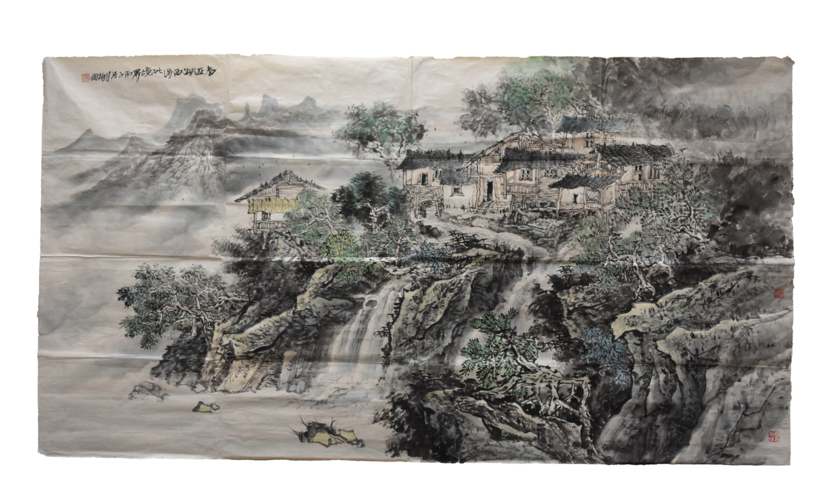 Appraisal: CHINESE MOUNTAIN SETTLEMENT PAINTING CHEN ZHENGGUO A large Chinese ink