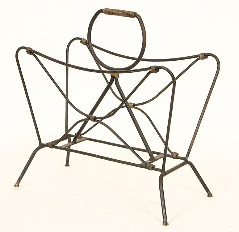 Appraisal: FRENCH IRON MAGAZINE RACK BRASS WIRE TIES C A French