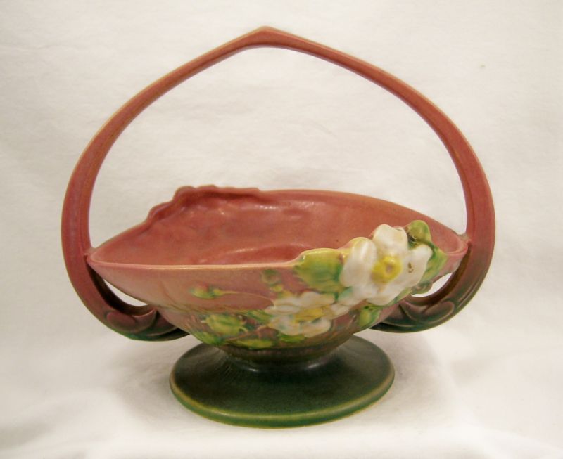 Appraisal: Roseville White Rose Basket - pink matte glaze