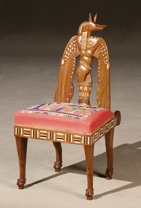 Appraisal: Egyptian Revival Bone and Colored Wood Inlaid Walnut Side Chair