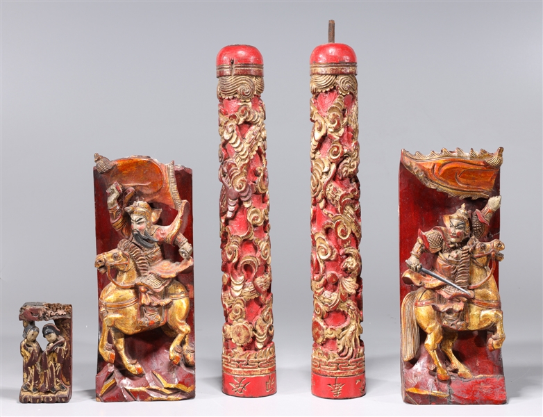 Appraisal: Group of five Japanese elaborately carved wood architectural elements with