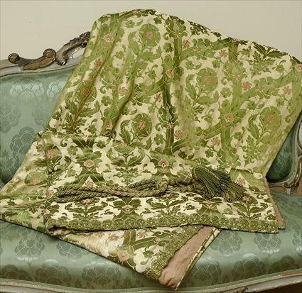 Appraisal: FOUR PAIRS OF VICTORIAN GREEN PINK AND CREAM SILK BROCATELLE