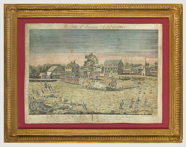 Appraisal: A set of four framed hand colored engravings of Concord