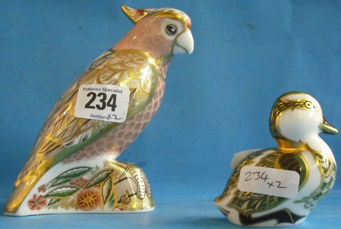 Appraisal: Royal Crown Derby Paperweights Cockatoo with certificate and Sitting Duckling