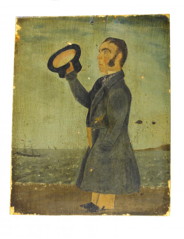 Appraisal: SCRIMSHAW A RARE MARINER'S PAINTING ON WHALEBONE of a man