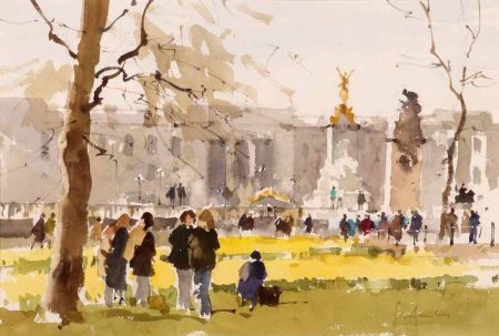 Appraisal: JOHN YARDLEY BORN BRITISH Signed Watercolour Figures at St James