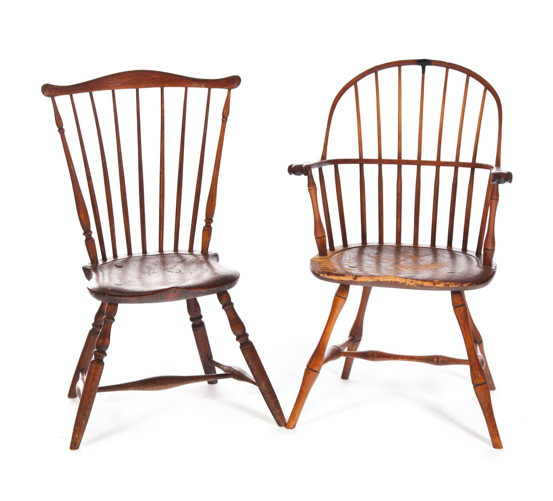 Appraisal: TWO AMERICAN WINDSOR CHAIRS Nineteenth century mixed woods Sackback armchair