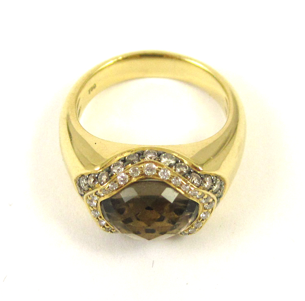 Appraisal: SMOKY QUARTZ DIAMOND AND FOURTEEN KARAT GOLD RING with round-cut