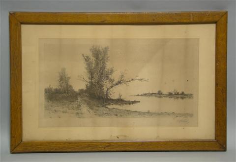 Appraisal: LANDSCAPE ETCHINGS Etching x in sight Framed both lower right