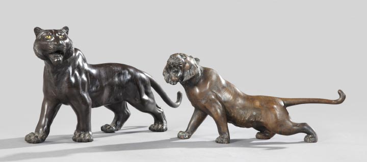 Appraisal: Group of Two Japanese Meiji Bronze Tigers fourth quarter th