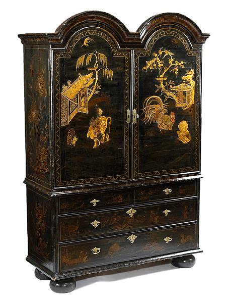 Appraisal: A Queen Anne lacquered and japanned double dome 'maid's' cabinet