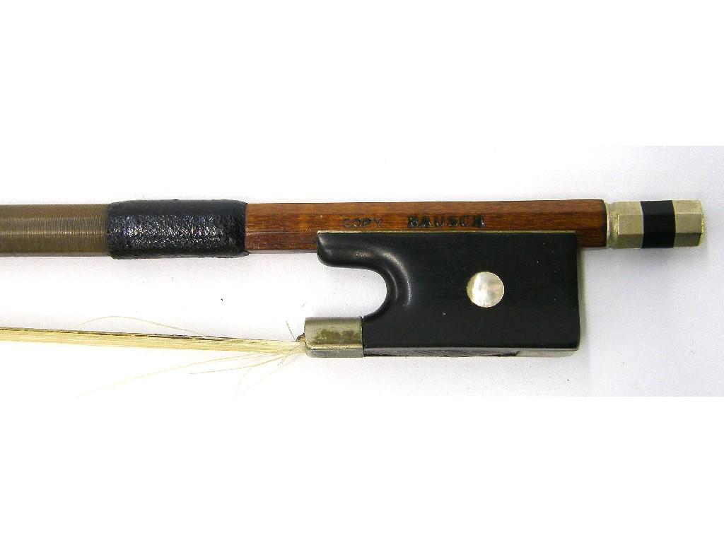 Appraisal: Nickel mounted violin bow stamped Copy Bausch the ebony frog