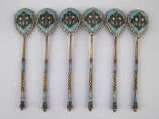 Appraisal: A set of six silver cloisonne enamelled lemon tea spoons